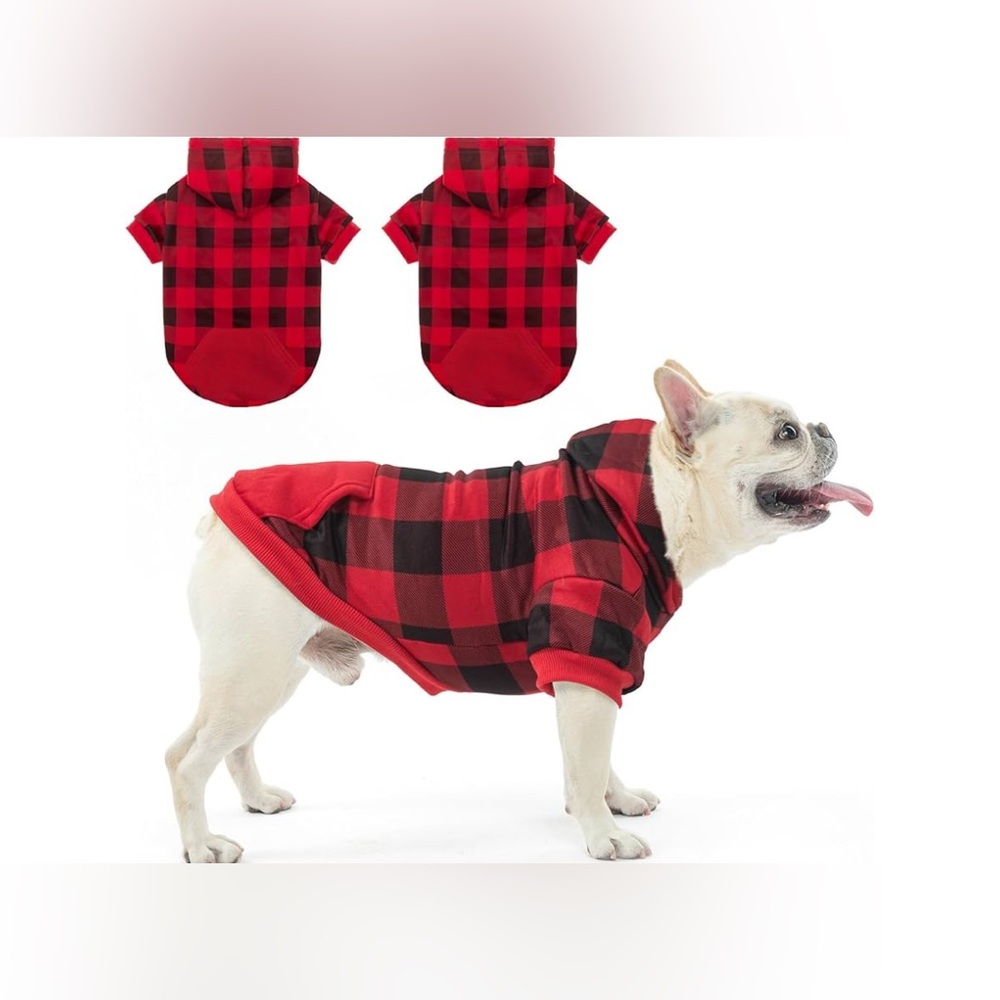 NEW 2 pk Dog Sweater Hoodie Clothes Coat Outfit Red Plaid M